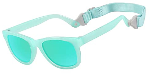 MAXJULI Polarized Baby Infant Sunglasses Safe, Soft, With Adjustable Strap 0-24 Months BPA Free (Translucent Green/Green