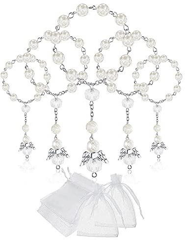 BABOS 30 pz rosario per battesimo in acrilico mini rosario angelo con sacchetti in organza per la prima comunione battesimo bomboniere, Acrilico Metallo