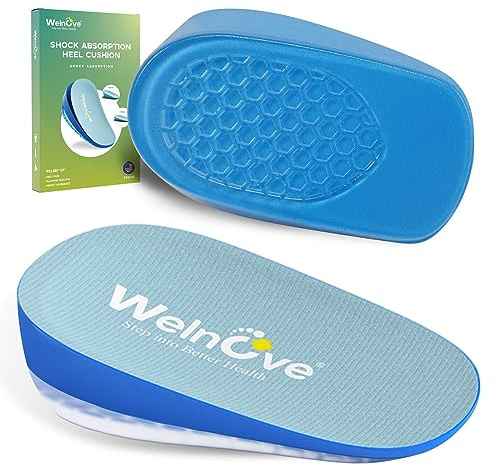 Men's Insoles - Welnove Max Anti-Shock Gel Heel Lift Inserts for Plantar Fasciitis, Heel Spur - Heel Cushion Cups for Women 9-13 & Men 8-12 (2 Pairs, 3/5 and 1 Height)