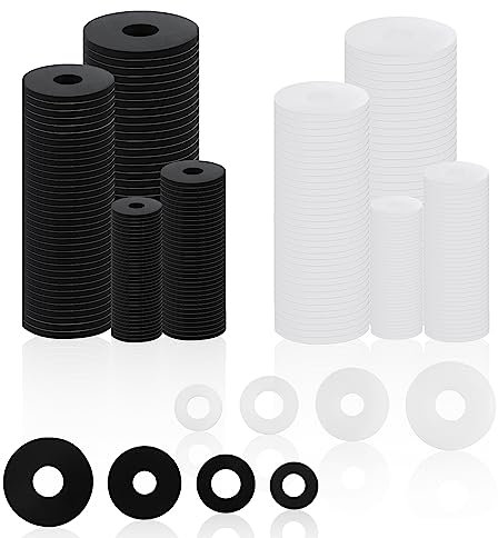 120 Stck Unterlegscheiben Set, 4 Größen Flache Silikondichtung Gummi Unterlegscheiben Sanitär-Silikon-Unterlegscheiben für die Reparatur von Badezimmer- und Küchengeräten (Schwarz, Weiß)