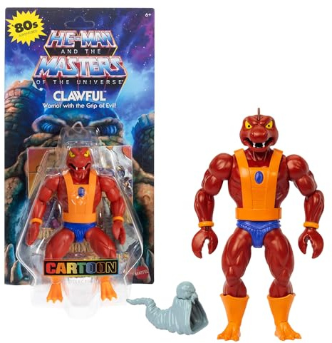 Les Maîtres de l’Univers Origins Clawful Figurine articulée 14 cm de la collection Cartoon, personnage de méchant avec 16 points d’articulation, corne démoniaque et mini-bande dessinée, HYD39