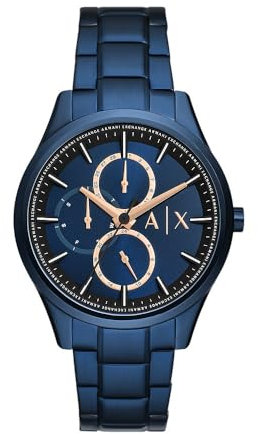 Armani Exchange orologio per uomo, movimento cronografo e cassa orologio per 42 mm con cinturino in acciaio inossiorologio perbile, pelle o silicone, Blu e oro rosa