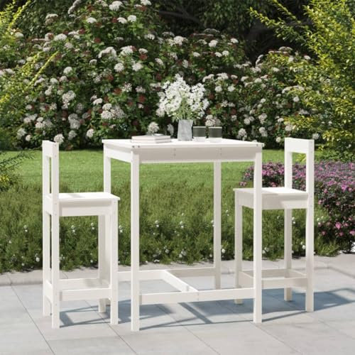 Gecheer Muebles de Comedor,Mesas de Bar,Muebles de jardín,Set Mesa Alta de Bar,Set de Mesa y taburetes Altos jardín 3 pzas Madera Pino Blanca