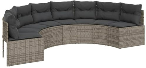 vidaXL Halbrund Loungesofa Mit Kissen in Grau - Poly Rattan Terrassenmöbel für Outdoor