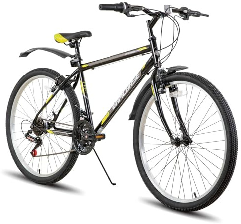 Hiland 26 tums mountainbike för män kvinnor, 21 växlar hög kolstålram, MTB-cykel för vuxna svart