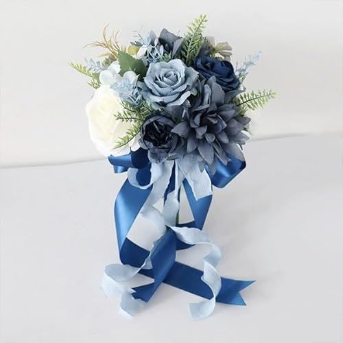 Bouquets de mariée - Bouquet de demoiselle d'honneur - Bouquet de roses artificielles en soie faits à la main - Décoration de mariage, église, fête, photographie de maison, bleu brume
