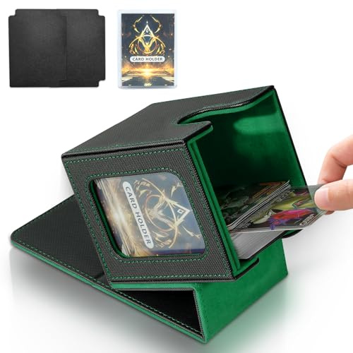 IVODEELA Deck Box con Due Divisori,Magnetic Flip Deck Box Magic mit Display per MTG Magic Commander TCG,Porta Deck Capacità di 100+ Carte,Pelle PU Deckbox,Nero Verde