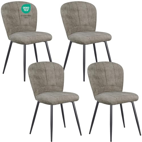 WAFTING Lot de 4 Chaises de Salle à Manger, Design Coquille en Chenille Doux, Pieds Métal, Confort Moderne pour Maison et Bureau, Gris-Brun