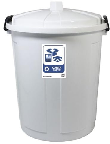 Bidone con coperchio chiuso grande 50 Lt antiodori o randagismo bianca pattumiera con etichetta raccolta differenziata della carta da interno o esterno casa giardino locali commerciali