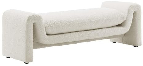 Pemberly Row 17 Upholstered Modern Boucle Fabric Bench, Ivory Finish, Dense Foam Padding, Unique Wavy Design, Adjustable Foot Pads, Fully Assembled Living Room, Bedroom, Office, or Reception Seating