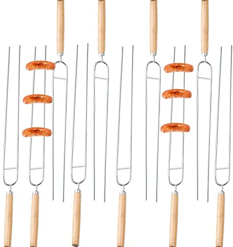 Brochetas para barbacoa, pinchos reutilizables con mango de madera | Accesorios reutilizables para barbacoa para carne, pollo, pescado, brochetas, kebab