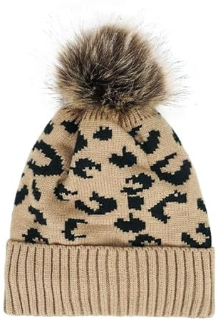 YOOCHUENG Dammössa vinter varm leopard tofs hatt för flickor, mössor och hattar accessoarer dam, kaki, One size