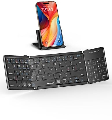 TECKNET Foldable Bluetooth Keyboard with Touchpad, Pocket Size Portable Travel Mini Wireless Keyboard with Trackpad & Numeric Keypad, Rechargeable Keyboards for Android, iOS, Windows, PC,Phone,iPad