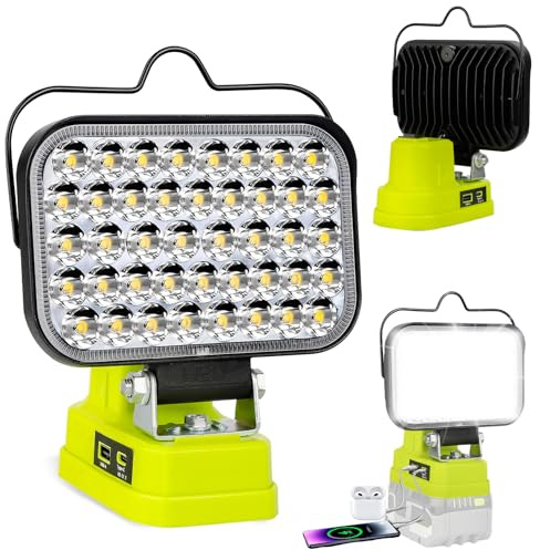 GZYZ LED-batteri lampa kompatibel med Rybi 18 V ONE+ | (Utan batteri) 90 W 7000 LM trådlös arbet, bärbar strålkastare strålkastare med USB & typ C för camping, garage