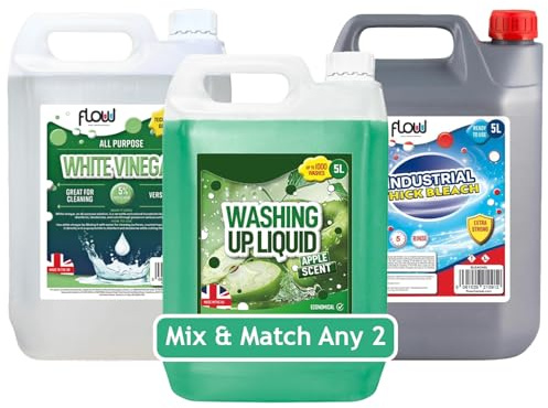 Flowchem Mix & Match Any 2 Household Cleaning Items 5L | Washing Up Liquid Apple Scent, Industrial Thick Bleach, White Vinegar | Bulk Multi-Purpose Cleaning Supplies