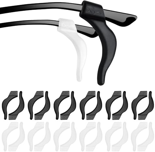 12 Pairs Eyeglass Ear Cushions, Glasses Ear Grips, Anti-Slip Glasses Ear Grip Hooks, Glasses Grips Behind Ears, Silicone Glasses Ear Grips for Spectacle Sunglasses Reading Glasses Eyewear