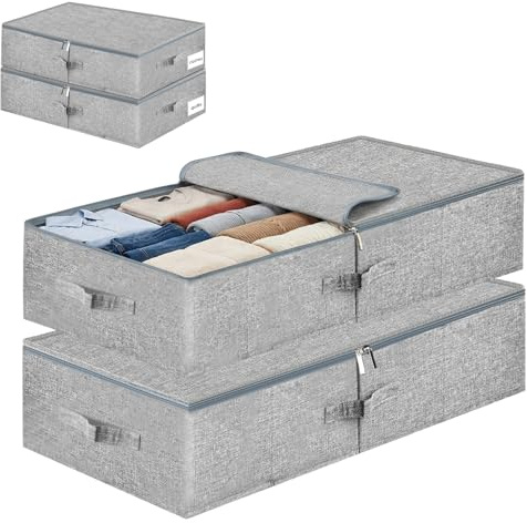 Ecofocet 2 Stück Faltbarer Unterbett Aufbewahrungsbox, 17cm Hoch Flach Unterbettkommode, Waschbar Unterbettbox, Stoff Unterbett Aufbewahrung, für Decken Kleidung Steppdecken Spielzeug Schuhe