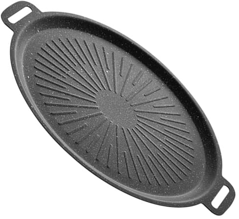 Lurrose Parrilla de Barbacoa de 30 Cm Antiadherente de Hierro Recubrimiento de Piedra para Asar al Aire Libre, Sartén para Parrilla Doméstica y Camping, Bandeja Multifuncional para
