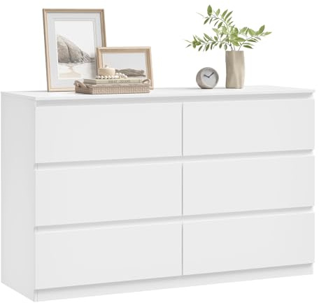 WOLTU Kommode weiß, mit 6 Schubladen, Moderner Schubladenschrank, für Wohnzimmer Schlafzimmer Flur, 120 x 40 x 75 cm