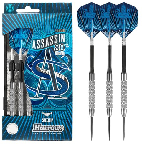 Harrows Freccette Assassin Tungsten PRO | Set di Freccette con Punta in Acciaio con Custodia | 18-40 g Tutti i Pesi| Include Alberi Alamo, Alette Prime da 100 Micron e Custodia da Viaggio (22g)
