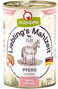 GranataPet Liebling's Mahlzeit Pur con Caballo, Comida húmeda para Perros, latas sin Cereales ni azúcar añadidos, alimento para Perros con Alto Contenido en Carne y aceites saludables, 6 x 400 g