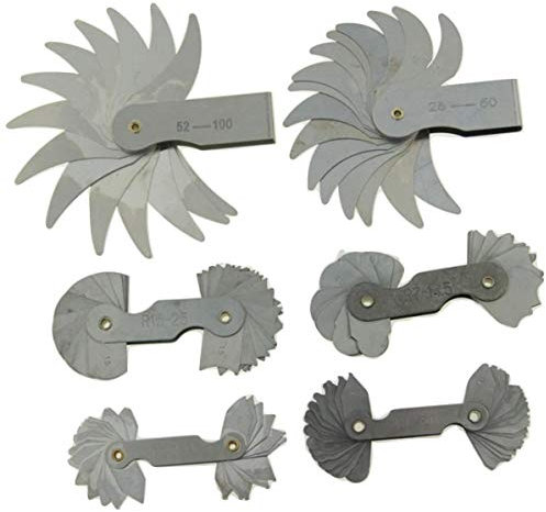 KATSU Radienlehre 6 Stück R0.3-1.5 / R1-6.5 / R7-14.5 / R15-25 / R25-50 / R52-100 Metall Radius Filetlehre Lehr Tragbares konkaves konvexes Messwerkzeug Ingenieure