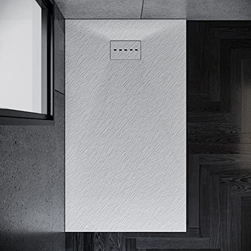 SONNI Duschwanne Schieferoptik und Rutschfeste Struktur 140x90 cm Superflache Duschwanne Alle Größen verfügbar Inklusive Siphon
