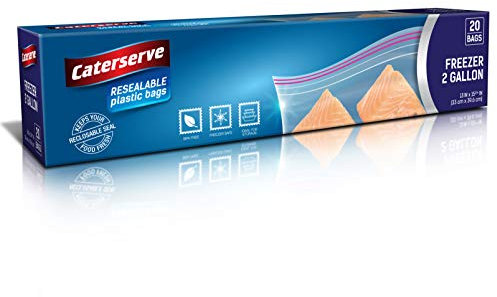 Caterserve Large Freezer Bags – Zip Storage Freezer Bags – 20 pcs Resealable Bags for Soup, Fruit, Veggies, Snacks – Reusable Airtight Leakproof Seal – Made of Non-BPA Plastic – 2-Gallon Capacity