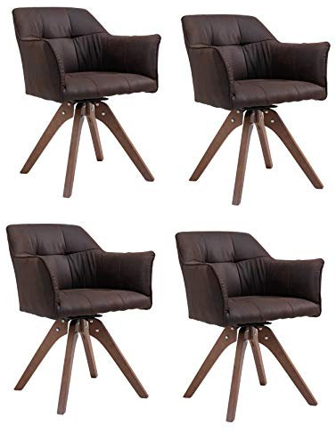 SAM 4er Set Armlehnstuhl Klipper, drehbar, Stoffbezug in brauner Wildleder-Optik, Akazienholz-Gestell nussbaumfarben & gebeizt, Esszimmerstuhl mit Absteppungen