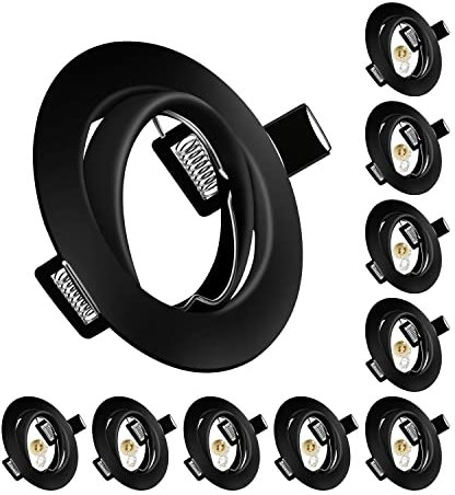 Tofisr Einbaustrahler GU10 Set, Schwenkbar led Spot einbaurahmen Rund Matt Schwarz, Einbauleuchte Einbaurahmen Optik, Inkl. GU10 Fassung für LED oder Halogen Leuchtmittel, 10 Stück
