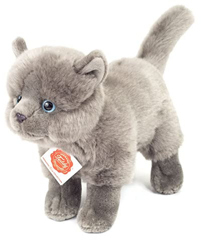 Teddy Hermann 91836 Kartäuserkatze stehend 20 cm, Kuscheltier mit idealem Recyclinganteil (Füllmaterial)