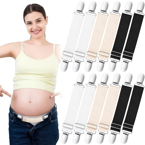 12 Pcs Adjustable Maternity Pants Extender, Maternity Suspenders Belly Band for Pregnant Women, Elastic Waistband Belt Extender, Boot Stirrups Clips, Pregnancy Clothes Accessory for Comfort Support