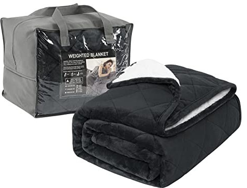 WOLTU Gewichtsdecke 9kg 150x200 cm flauschig, Therapiedecke Erwachsene Schwere Decke aus Flanell Sherpa, Doppelseitige beschwerte Decke mit Glaskügelchen, Weighted Blanket Anti Stress, Anthrazit