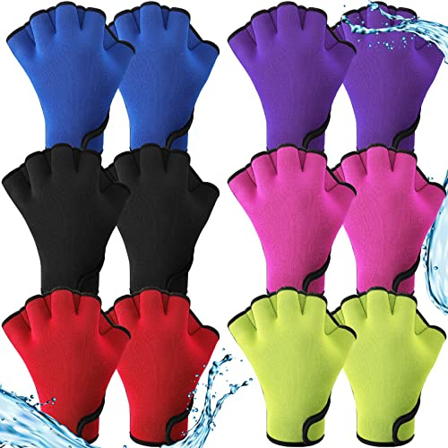 Junkin 6 Pairs Swimming Aquatic Gloves Webbed Swim Gloves Training Fitness Water Resistance Gloves Swim Gloves Nylon Gloves for Swimming Diving Water Aquatic Fitness Exercise(Large)
