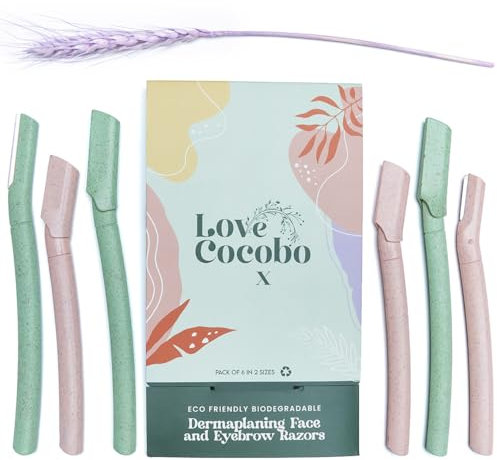 Love Cocobo | Dermaplaning Blades for Face | Eco Wheat Straw Eyebrow Razor | Face Razors for Women | Facial Hair Remover for Women | Peach Fuzz Remover | 6 Pcs 2 Sizes Biodegradable Dermaplane Tool