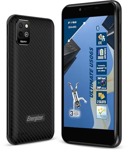 Energizer - Smartphone U506S - Pas Cher Débloqué 2GB RAM / 32GB ROM - Ecran 5 - 3000 mah Batterie - Caméra 5MP+QVGA arrière / 2MP Avant - Android 13 GO - Noir