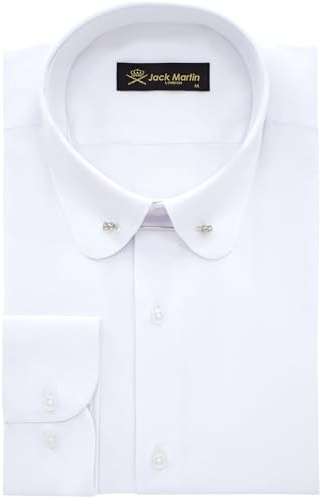 Jack Martin Men's Club Collar Dress Shirt with Pin Collar Bar | Long Sleeve | Button-Up Stylish Formal (White Plain,M)