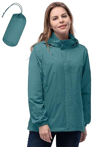33,000ft Giacca antipioggia impermeabile pieghevole da donna con cappuccio, leggera giacca antivento traspirante, giacca da ciclismo per donne bicicletta sport outdoor, XS
