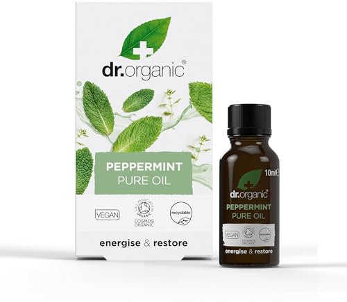 Dr Organic Peppermint Essential Oil, 100% Pure & Natural, Refresh & Energise, Aromatherapy, Diffusers, Massage, Spider Repellent, Vegan, Cruelty Free, Paraben & SLS Free, Certified Organic, 10ml