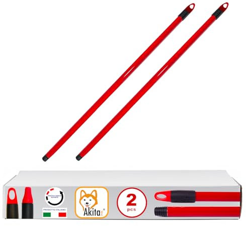 AKITAInk Manico Professionale Universale - 2 PZ - 2 Manici per scopa - in Metallo Plastificato - 130 cm, Extra-Robusto, Made in Italy
