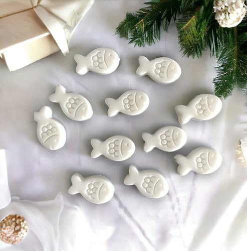 Lot de 50 poissons de savon blancs (végétalien) - Bonbonnière (sel de mer frais)