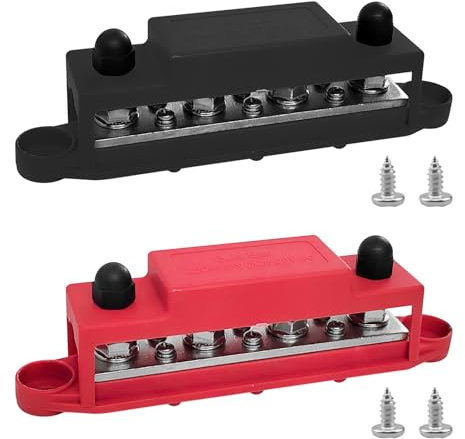 Morsettiera Distribuzione, con Morsettiere a 4 poli da 5/16 (M8), Durevole e Robusta, Morsettiera Facile da Usare Morsettiera 12v per Auto, Barche, Sistemi Batteria (Nero e Rosso) (1)