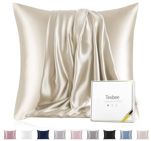 Texbee Seidenkissenbezug 80x80cm für Haar und Haut 1PC Beide Seiten Natürliche Kissenbezug Seide mit verstecktem Reißverschluss Weiche Atmungsaktive Glatte Standardgröße-Beige