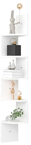 Creacloud Estantería de Esquina para Pared 20x20cm - Organizador Esquinero para Dormitorio, Baño, Salón con 6kg de Carga, Montaje Rápido, Decoración Moderna de Rinconera (Blanco, 5 Niveles)