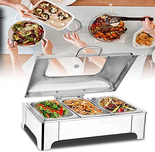 9L Chafing Dish Elettrico Acciaio Inox, Chafing Dish Buffet con Coperchio Visibile, con Controllo Touch Screen e Coperchio in Vetro, Temperatura Regolabile, per Buffet, Feste e Banchetti ( 1/2 PAN)