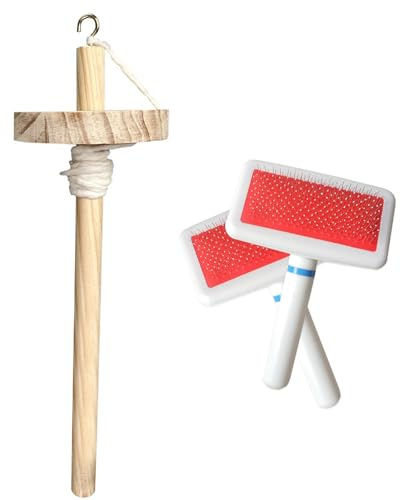 2 stycken ullkarder & fallspindel set av plast – handkard och spinnverktyg för blandning av ull, vävning och fleece (röd)
