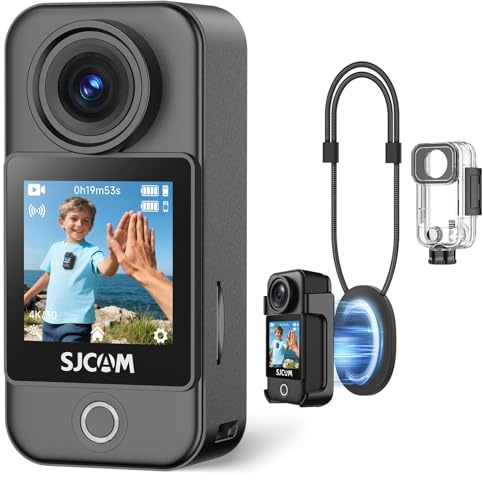SJCAM C400 Pocket Kit POV(0 G), Mini Action cam 4k, 172min di durata della batteria, Vlog camera sportiva con doppio touch screen, impermeabile 30 metri, per Live, YouTube, Viaggi, Attività,Nero