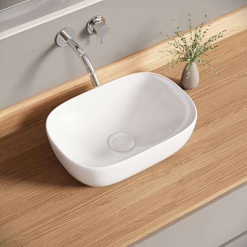 Bazyths Lavabo Pequeño sobre Encimera Rectangular Blanco de Cerámica Lavabo Moderno Mini Lavabo para Baños Pequeños/Apartamentos 36x25x11 cm VS1476