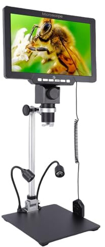 Yanmis Microscopio Digital de 10,1 Pulgadas, Microscopio Electrónico HD de 2000x con Controlador con Cable, Lupa de Monedas con Luces de Relleno LED, para Observación Biológica de