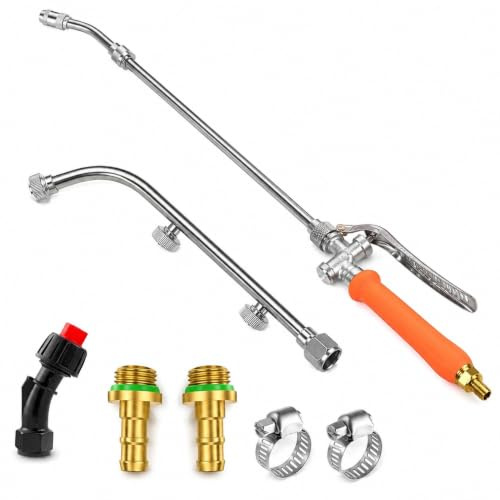 1 Metal Telescopic Sprayer Wand with 3 Nozzle Types, Adjustable Length from 12.5 to 29, Brass Barb Fittings for 3/8 & 1/4 Hoses, for Garden Watering, Pressure Washing, Window & Roof Spraying